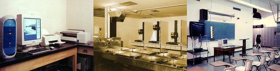 Photo of older computer lab, darkroom and classroom.